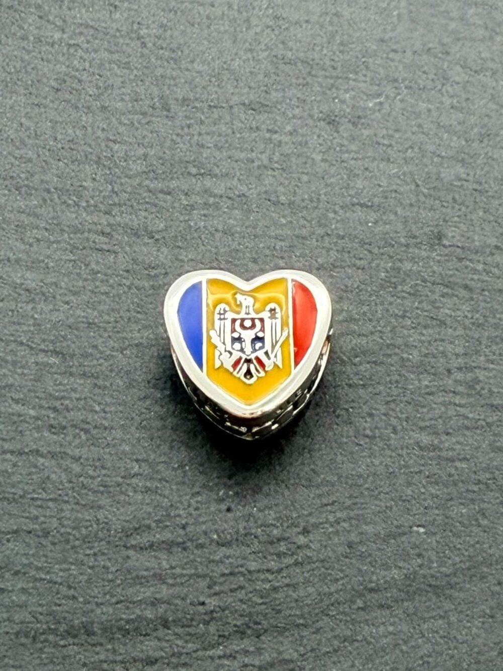 Pandora Moldova Flag Heart Charm Sterling Silver Jewelry